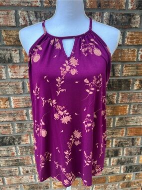 MIX by 41 Hawthorn Sleeveless Purple Floral Keyhole Tank Top Medium
